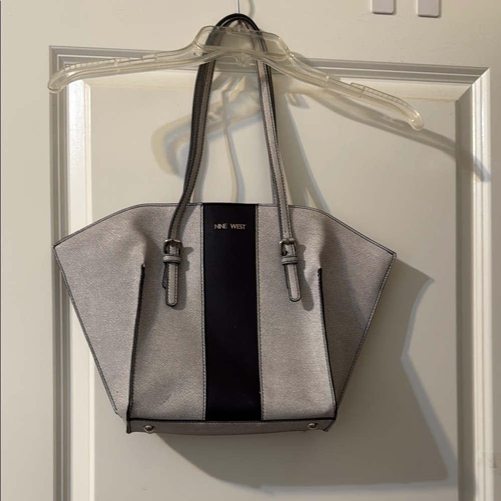 Nine West Gray and Black Geometric Tote